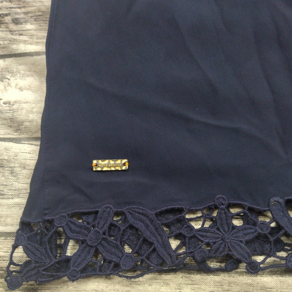 Hugo Boss Orange Navy Blue Crochet Lace Trim Sleeveless Top NWT - Picture 7 of 9